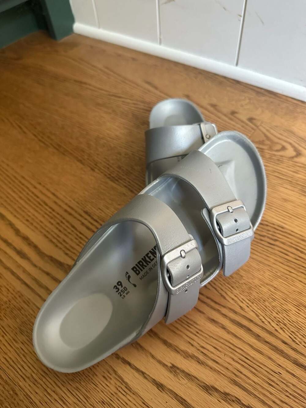 Birkenstock Arizona EVA Size 39 Metallic Silver Sandals